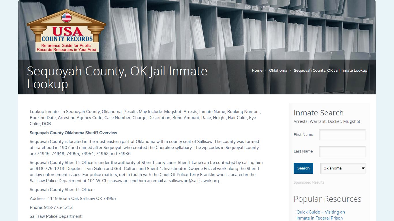 Sequoyah County, OK Jail Inmate Lookup | Name Search